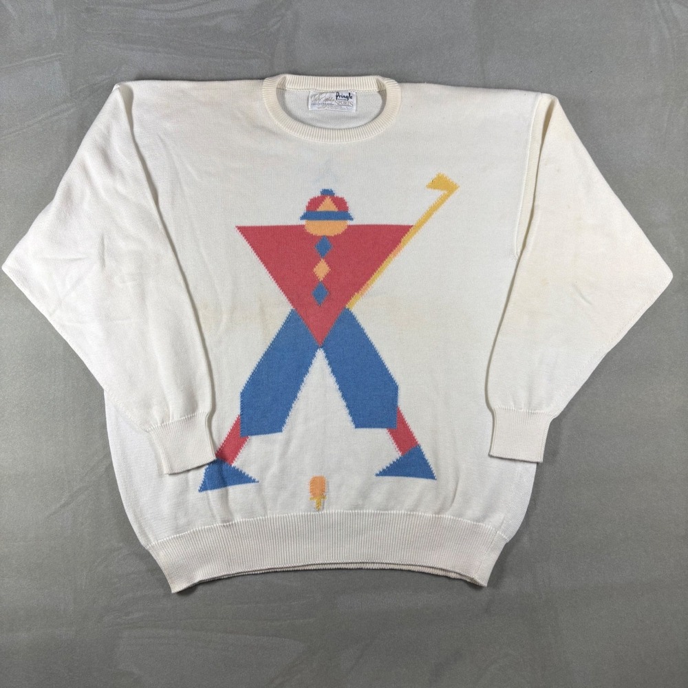 Pringle of Scotland Nick Faldo‎ Vintage Golf Sweater Mens XL Cotton White Cream